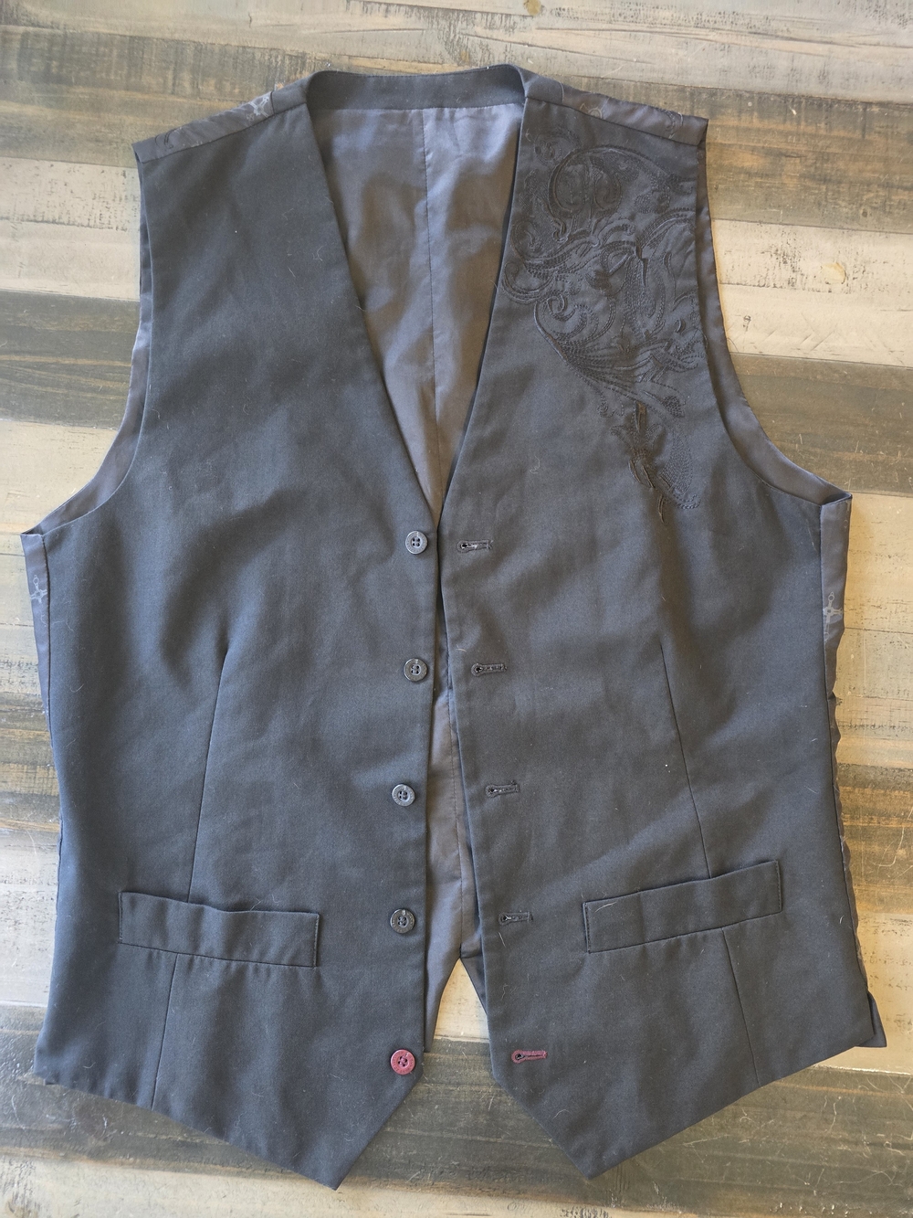 Men's Black Dress Vest with Subtle Embroidered Detail